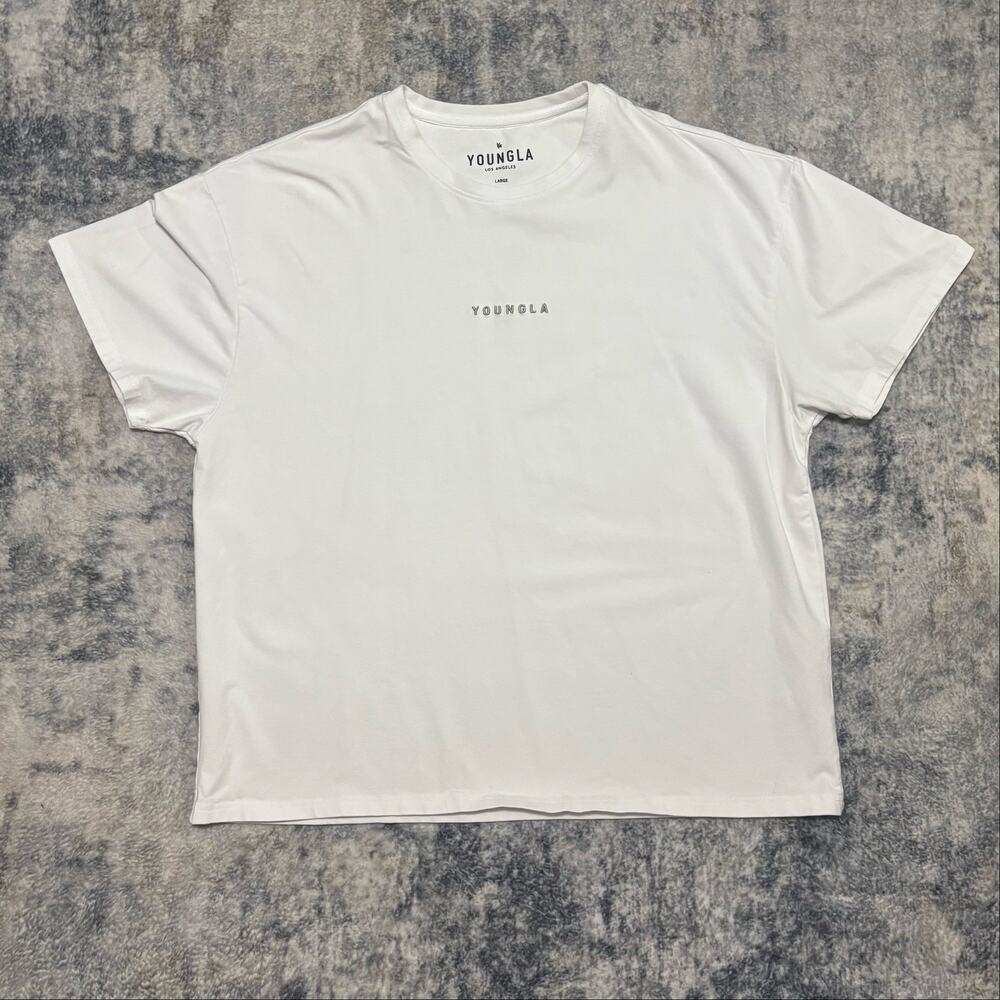 YoungLA Men's White Center Chest Logo Oversized Short-Sleeve T-Shirt Large